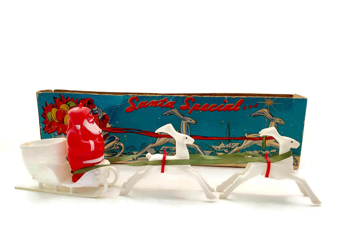 Midcentury Santa Claus and his Reindeer by Rosbro, Providence RI