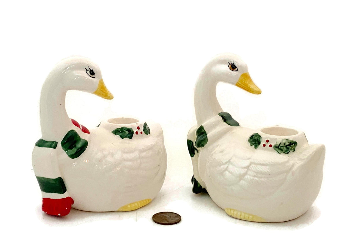 Vintage Christmas Goose Candleholders by Lefton