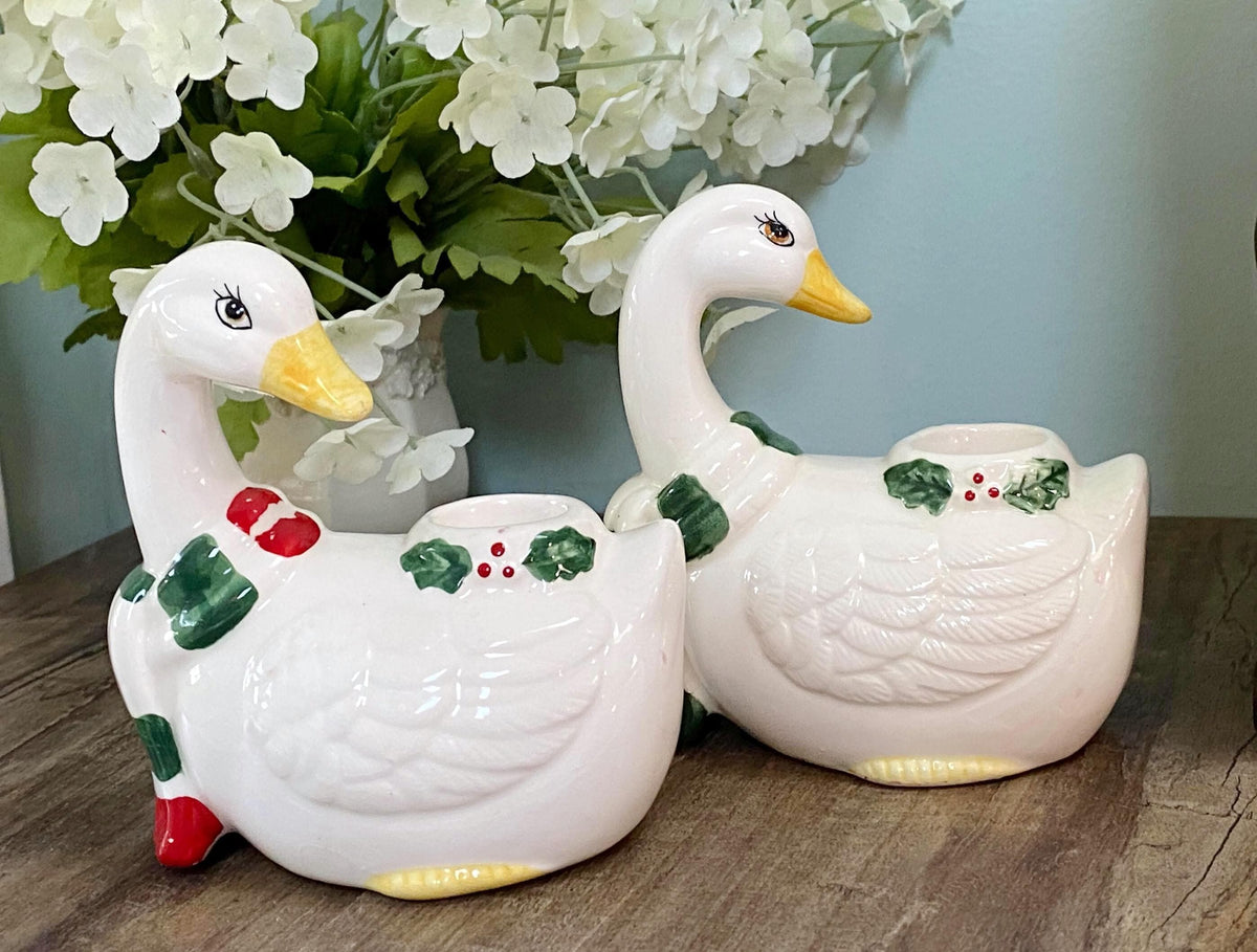 Vintage Christmas Goose Candleholders by Lefton
