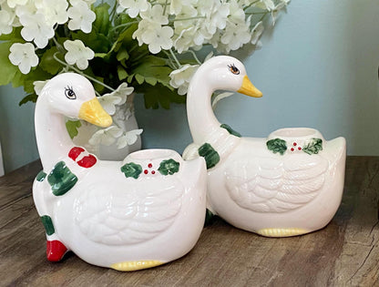 Vintage Christmas Goose Candleholders by Lefton
