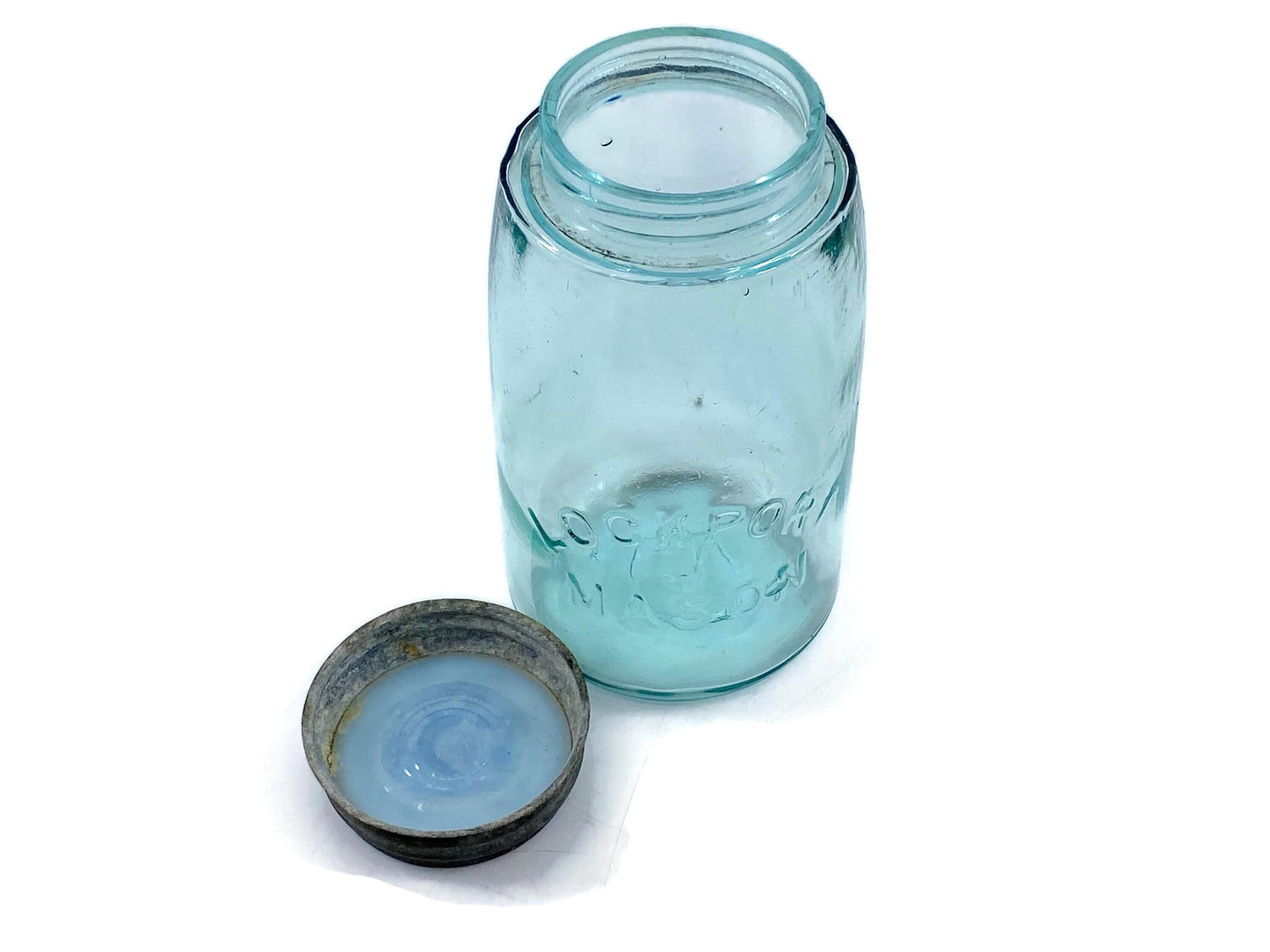 Antique Lockport Mason Blue Glass Canning Jar at Duckwells