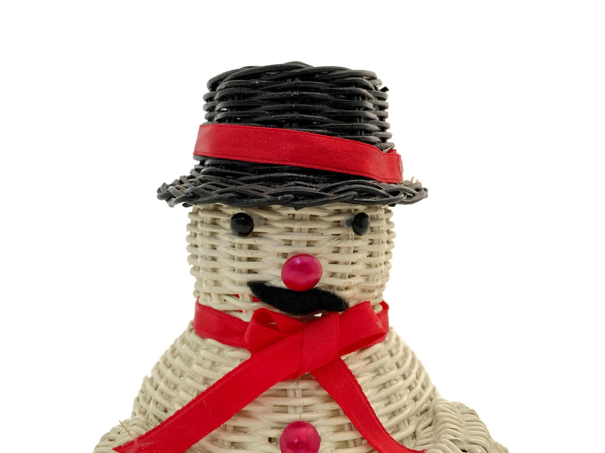 Vintage Wicker Snowman Planter Figurine