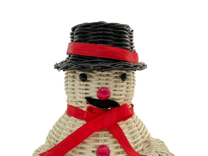Vintage Wicker Snowman Planter Figurine