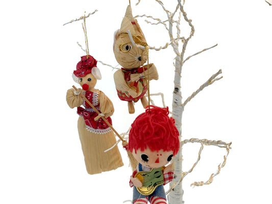 Vintage Christmas Ornaments circa 1970s Husk Mice and Raggedy Andy