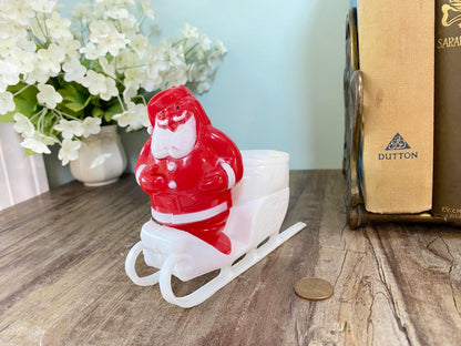 Vintage Santa Claus on his Sleigh, Midcentury Plastic Candy Container by Rosbro