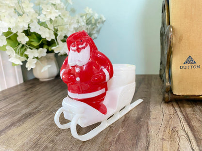 Vintage Santa Claus on his Sleigh, Midcentury Plastic Candy Container by Rosbro