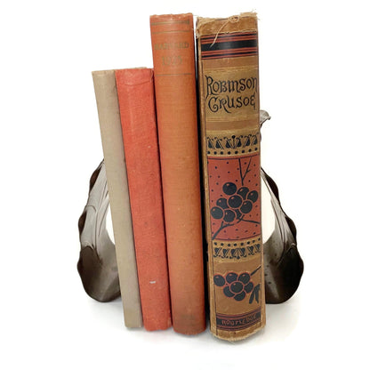 Vintage Copper Bookends in a Curled Leaf Design