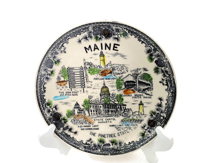 Vintage Maine Souvenir Plate, Midcentury The Pine Tree State