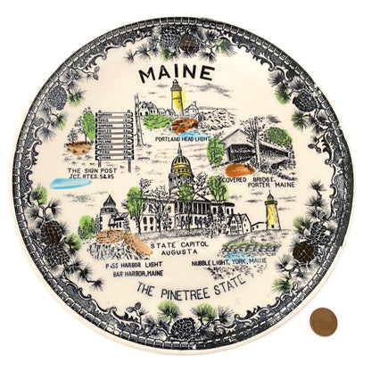 Vintage Maine Souvenir Plate, Midcentury The Pine Tree State