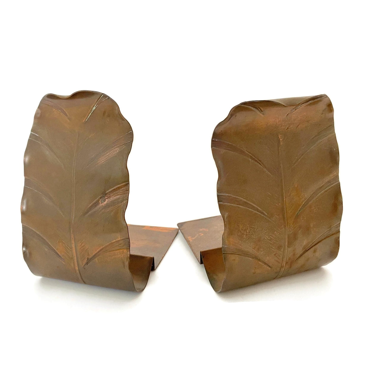 Vintage Copper Bookends in a Curled Leaf Design