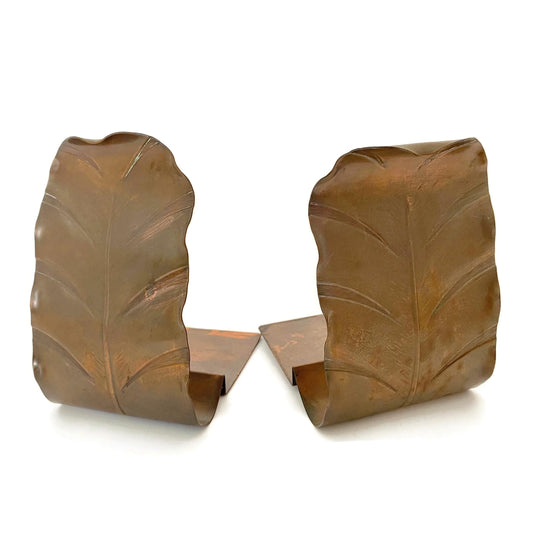 Vintage Copper Bookends in a Curled Leaf Design at Duckwells
