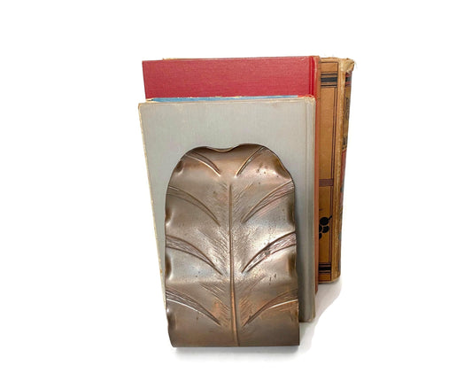 Vintage Copper Bookends in a Curled Leaf Design at Duckwells
