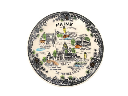 Vintage Maine Souvenir Plate, Midcentury The Pine Tree State