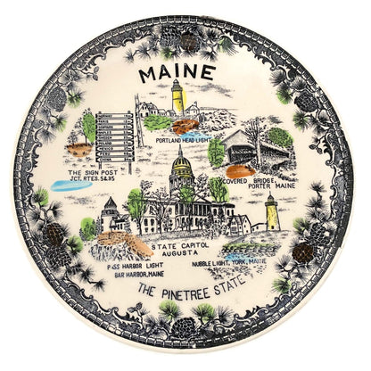 Vintage Maine Souvenir Plate, Midcentury The Pine Tree State