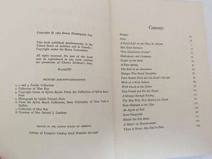 Vintage First Edition Book, A Moveable Feast by Ernest Hemingway