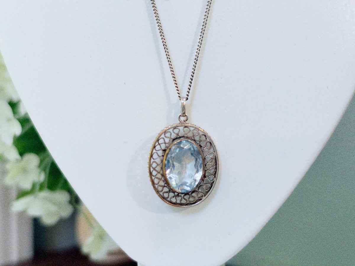 Vintage European Silver Blue Spinel Pendant