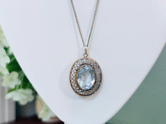 Vintage European Silver Blue Spinel Pendant
