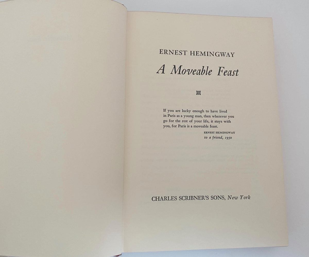 Vintage First Edition Book, A Moveable Feast by Ernest Hemingway