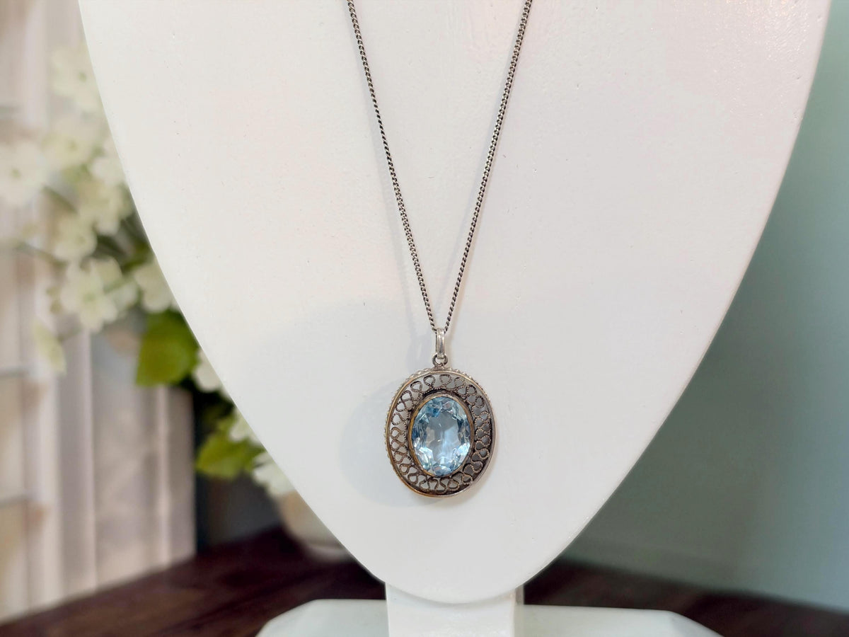 Vintage European Silver Blue Spinel Pendant