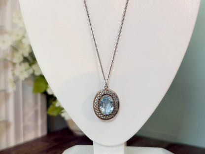 Vintage European Silver Blue Spinel Pendant