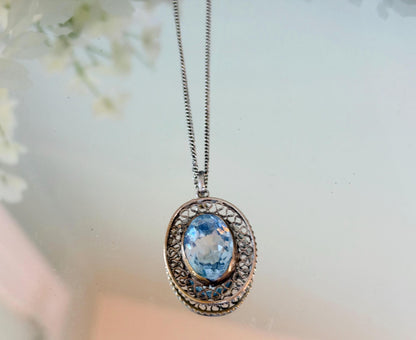 Vintage European Silver Blue Spinel Pendant