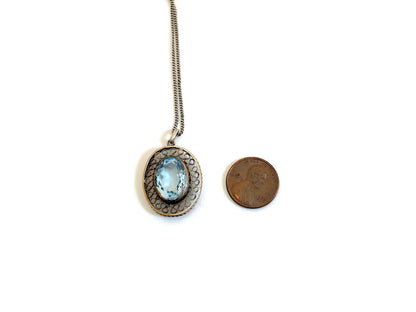 Vintage European Silver Blue Spinel Pendant
