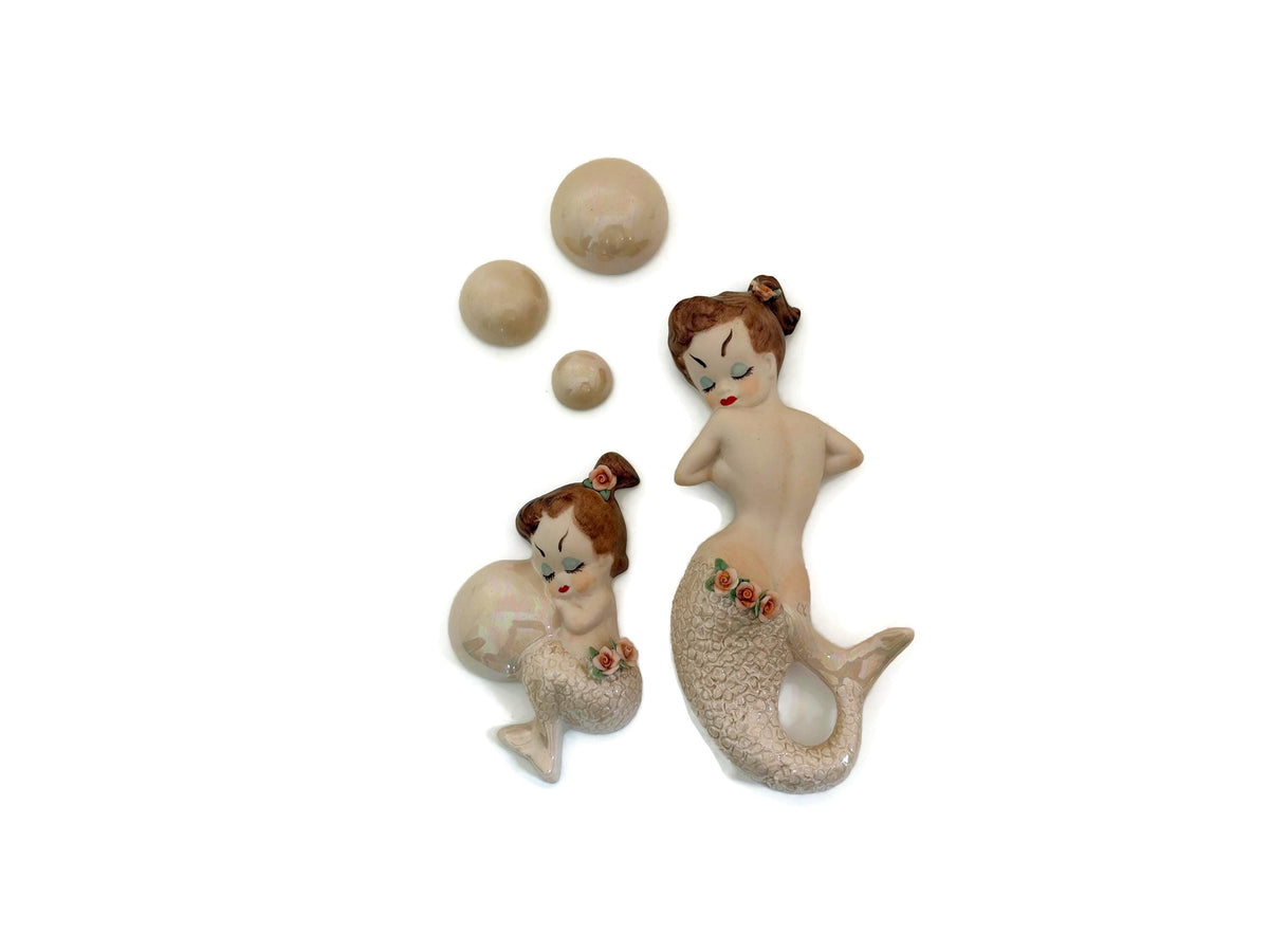 Midcentury Mermaid Wall Plaques with Bubbles at Duckwells