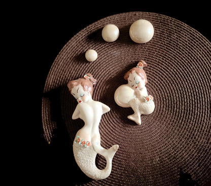 Midcentury Mermaid Wall Plaques with Bubbles at Duckwells