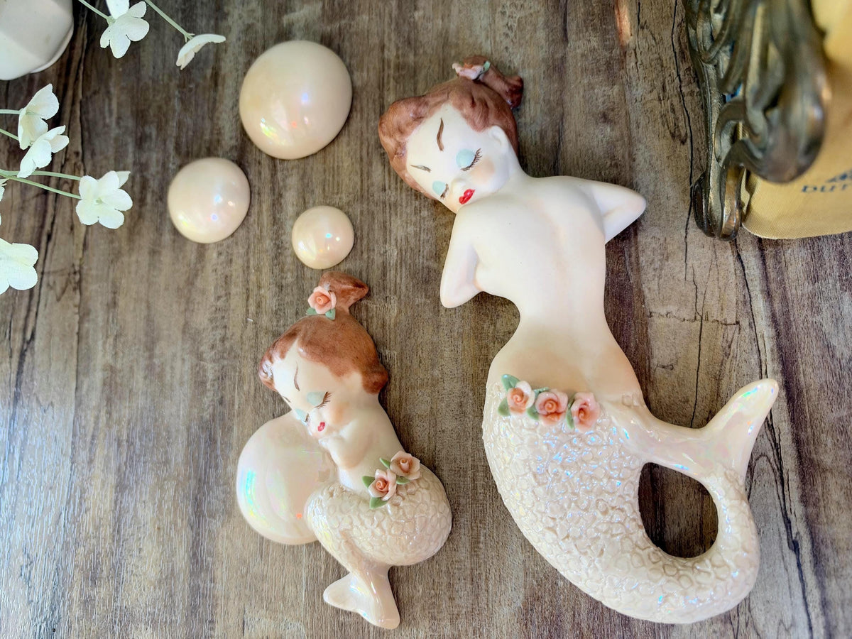 Midcentury Mermaid Wall Plaques with Bubbles at Duckwells