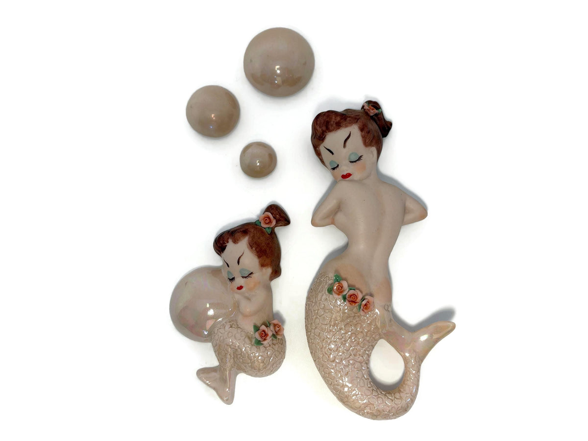 Midcentury Mermaid Wall Plaques with Bubbles at Duckwells