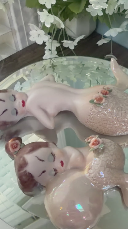 Midcentury Mermaid Wall Plaques with Bubbles