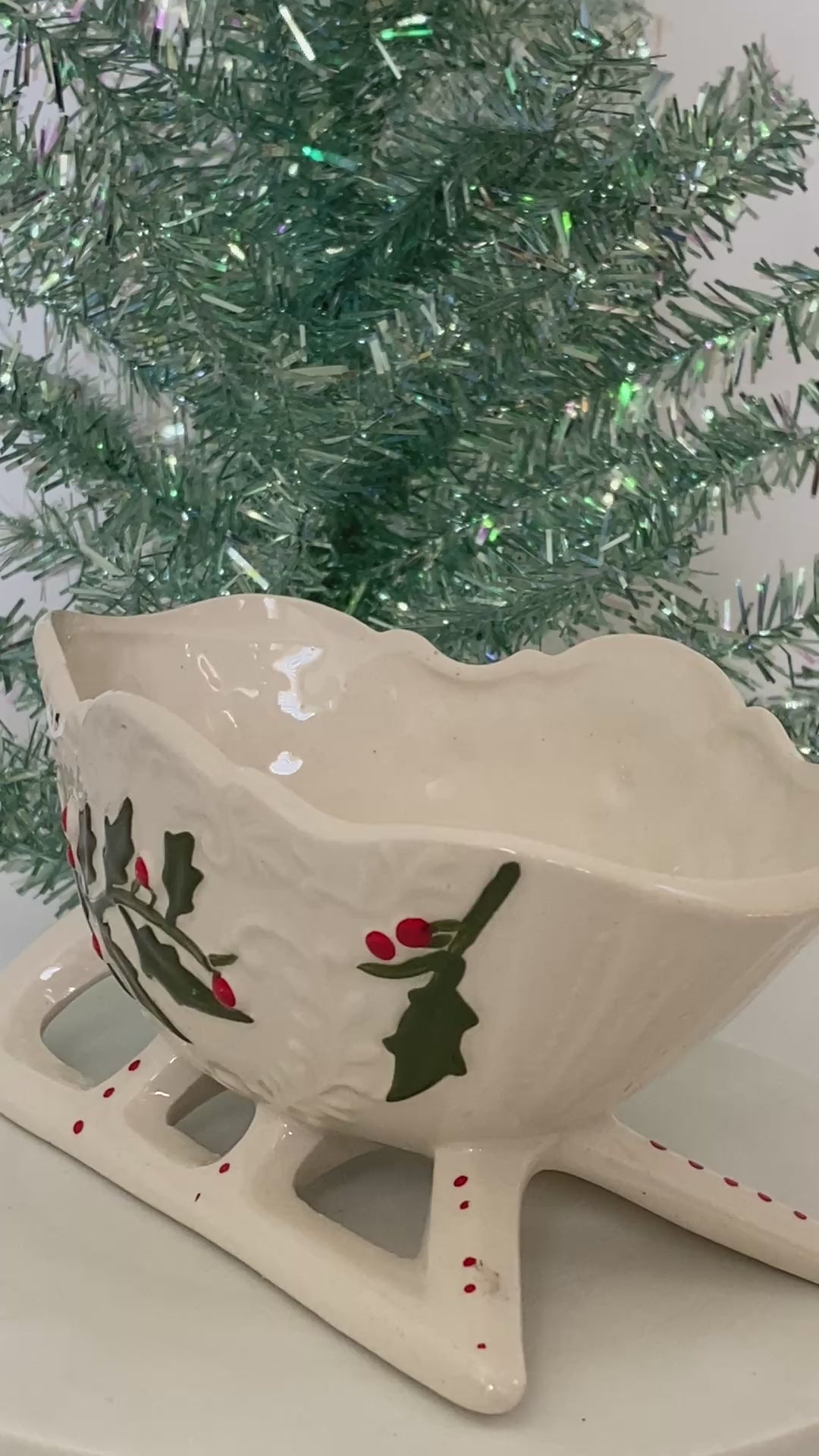 vintage  white ceramic holiday sleigh