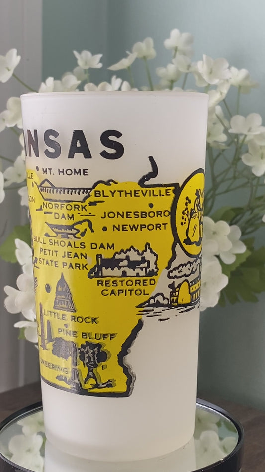 Midcentury Arkansas Souvenir Glass with State Map
