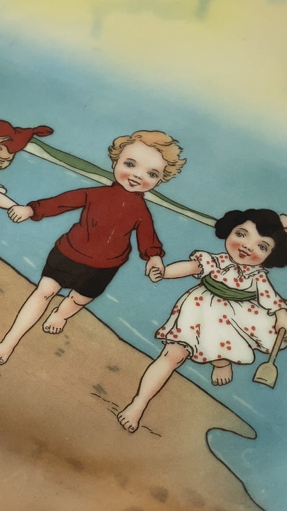 Antique Royal Bayreuth Beach Sand Babies Cake Plate