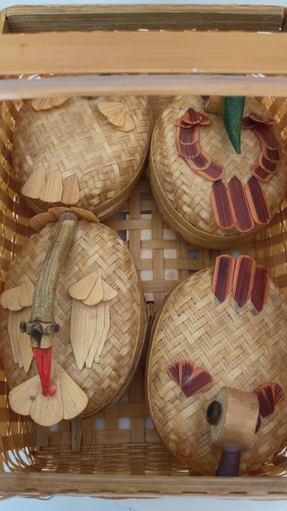 Vintage Basket of Birds by Kiangsi Handicrafts