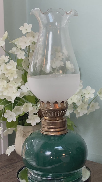 Midcentury Green Italian Glass Oil Lamp by Lamplight Farms