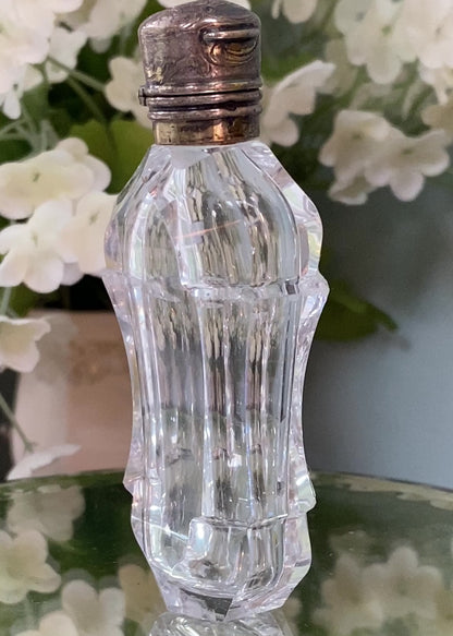 Antique Sterling Silver and Cut Crystal Perfume Bottle