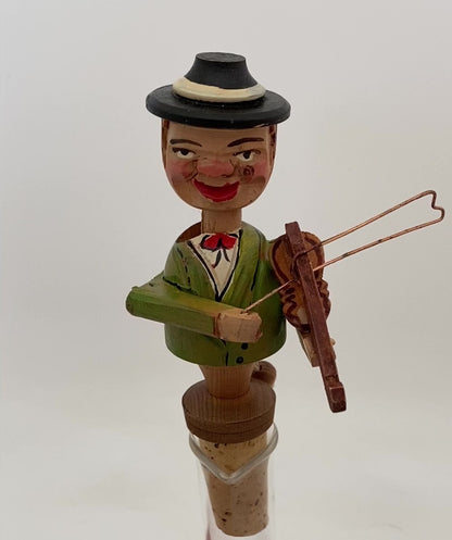 Vintage Violinist Mechanical Bottle Stopper by Anri