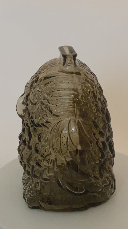 Midcentury Brown Glass Owl Bank