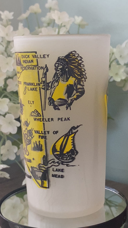 Midcentury Nevada Souvenir Glass with State Map