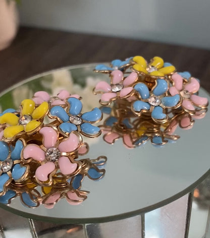 Midcentury Flower Clip On Earrings