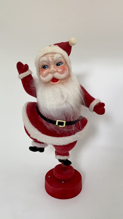 Vintage Musical Rotating Flocked Santa Claus Christmas Decoration