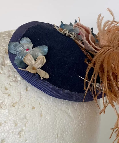 Vintage Blue Floral and Feather Fascinator