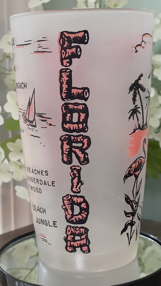 Midcentury Florida Souvenir Pink and Black Glassware