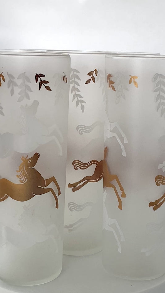 Midcentury Frosted Horse Cocktail Glasses