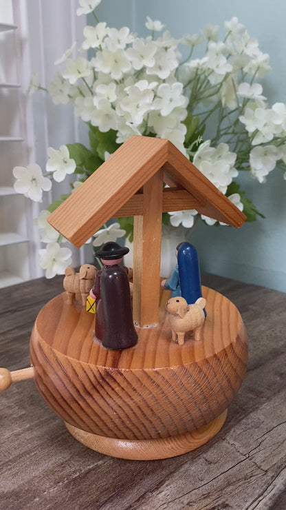 Vintage Wood Nativity Music Box