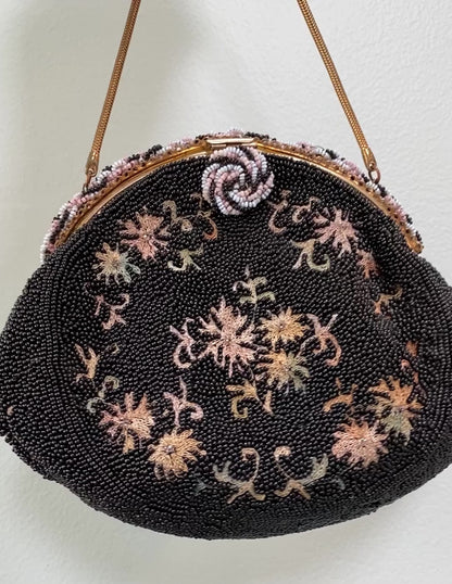 Vintage French Floral Beaded Purse