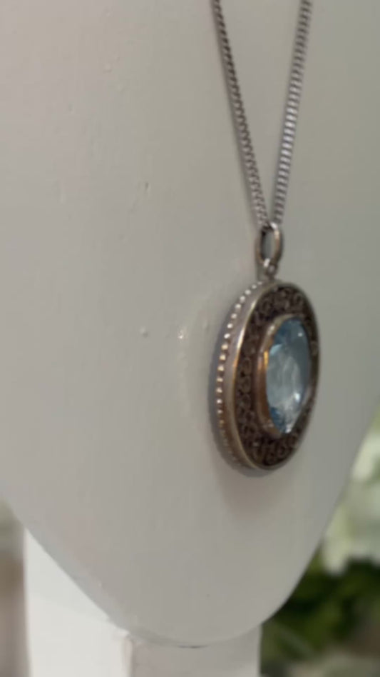 Vintage European Silver Blue Spinel Pendant
