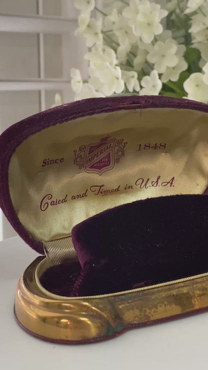 Vintage Imperial Watch Box in Velvet and Brass
