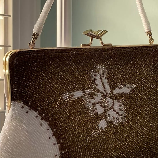 vintage bronze and white beaded handbag